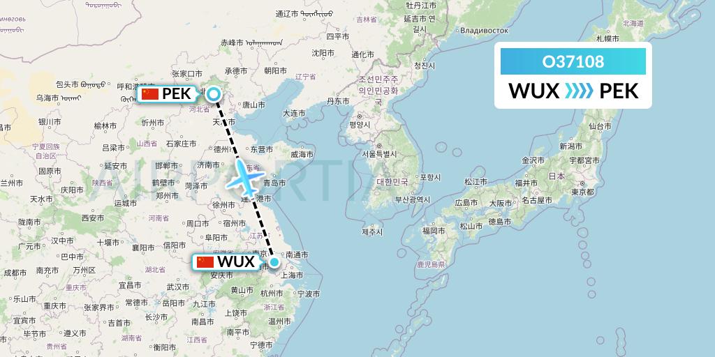 O37108 SF Airlines Flight Map: Wuxi to Beijing