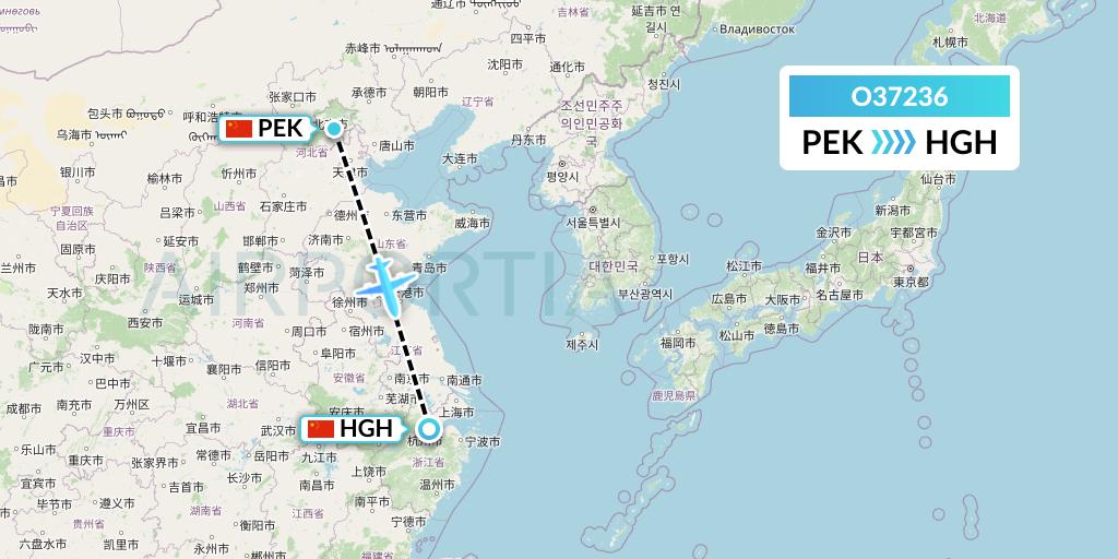 O37236 SF Airlines Flight Map: Beijing to Hangzhou