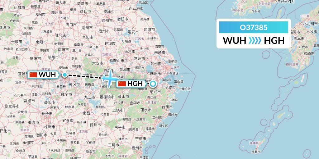 O37385 SF Airlines Flight Map: Wuhan to Hangzhou