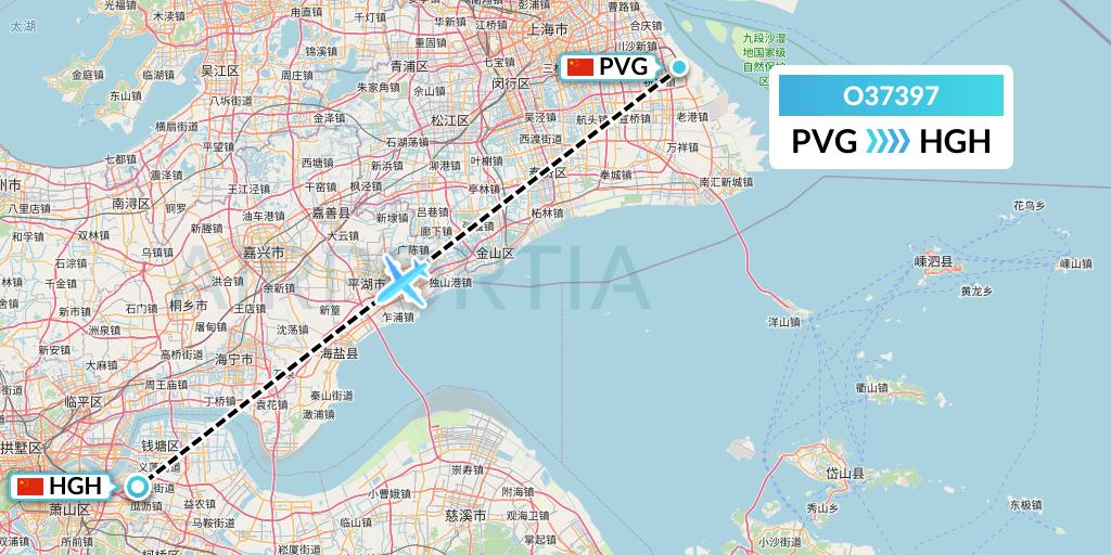 O37397 SF Airlines Flight Map: Shanghai to Hangzhou