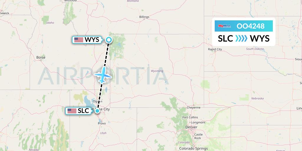 OO4248 SkyWest Airlines Flight Map: Salt Lake City to West Yellowstone
