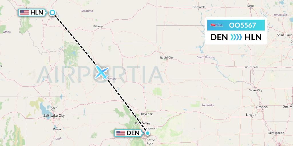 OO5567 SkyWest Airlines Flight Map: Denver to Helena