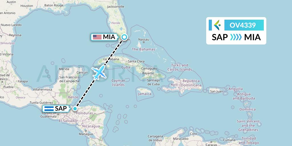 OV4339 SalamAir Flight Map: San Pedro Sula to Miami