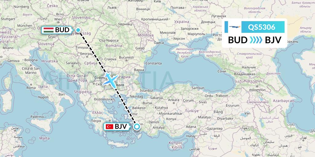QS5306 Smartwings Flight Map: Budapest to Bodrum