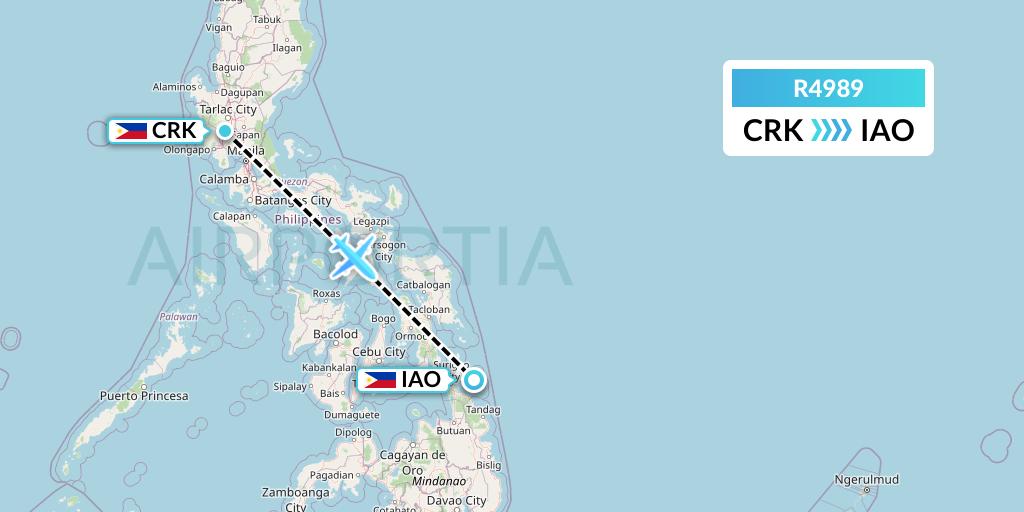 R4989 Rano Air Flight Map: Angeles City to Del Carmen