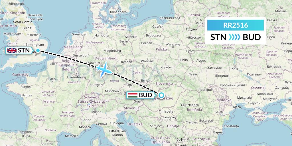 RR2516 Royal Air Force Flight Map: London to Budapest
