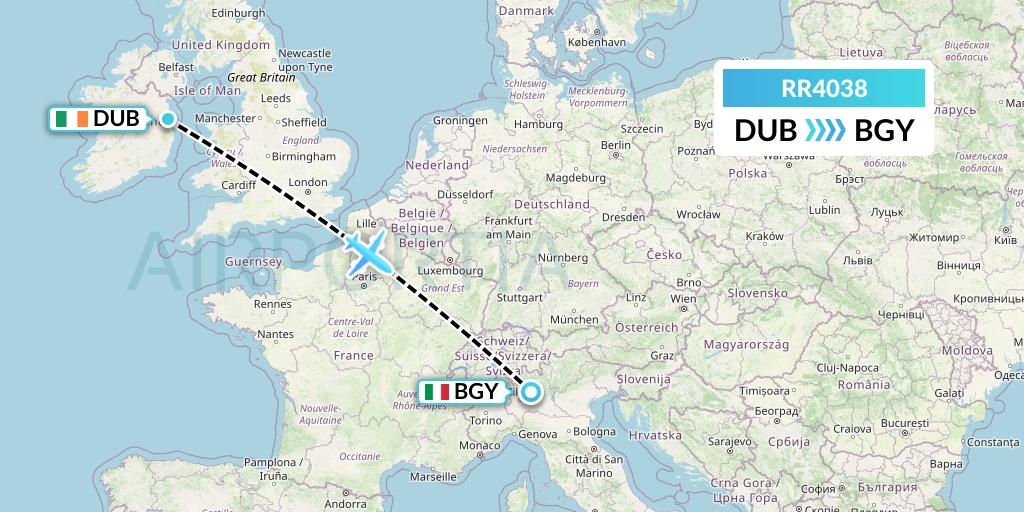 RR4038 Royal Air Force Flight Map: Dublin to Milan