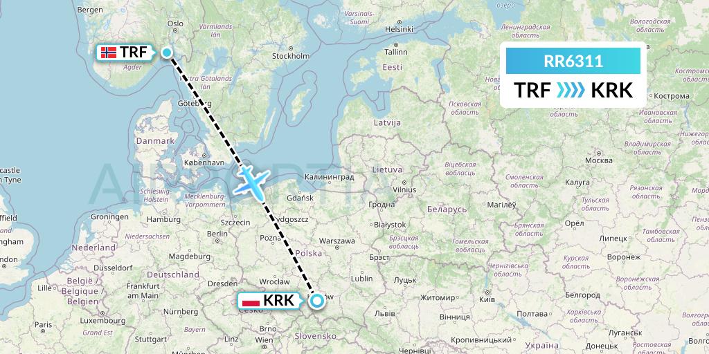 RR6311 Royal Air Force Flight Map: Oslo to Krakow