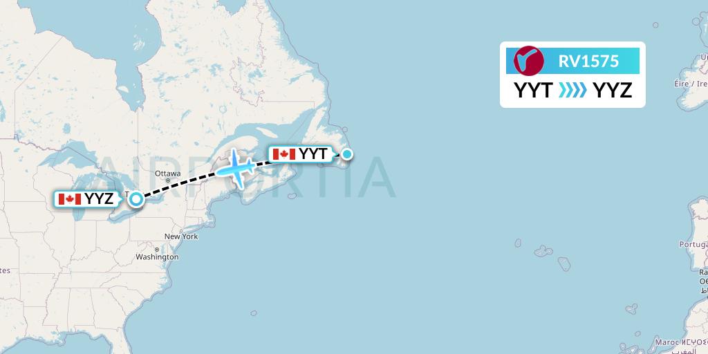 RV1575 Air Canada Rouge Flight Map: St. John's to Toronto
