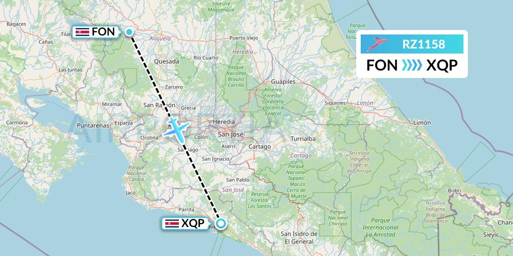 RZ1158 Sansa Airlines Flight Map: La Fortuna-San Carlos to Quepos
