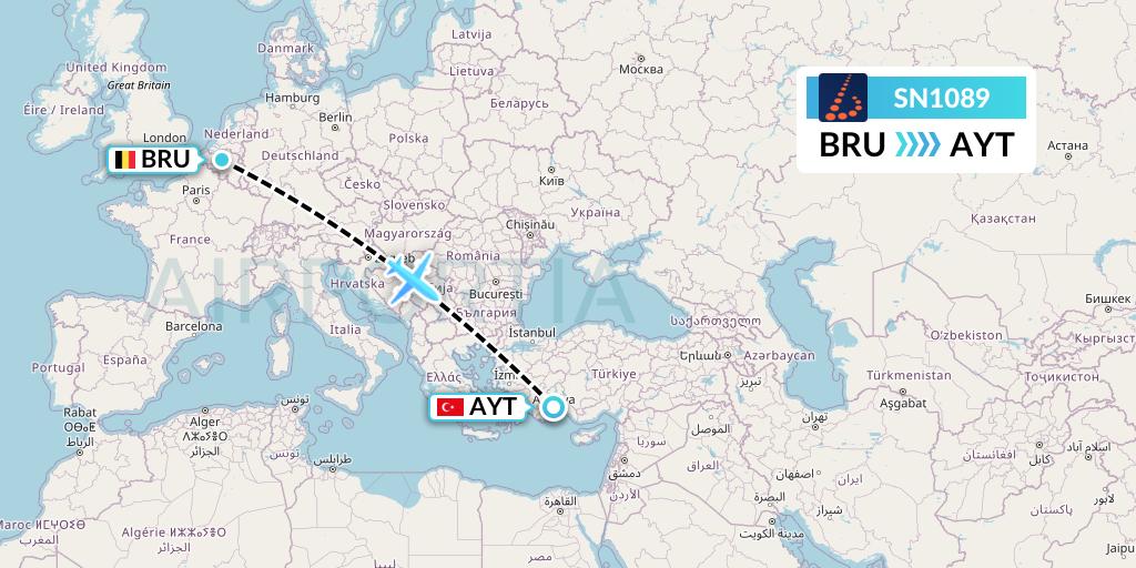 SN1089 Brussels Airlines Flight Map: Brussels to Antalya