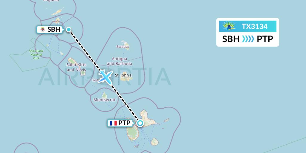 TX3134 Air Caraibes Flight Map: St. Jean to Pointe-a-Pitre