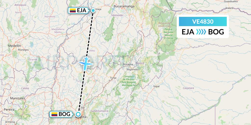 VE4830 Easyfly Flight Map: Barrancabermeja to Bogota