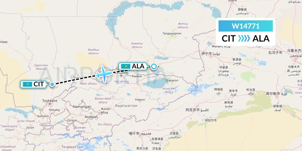 W14771 World Ticket Ltd Flight Map: Shymkent to Almaty