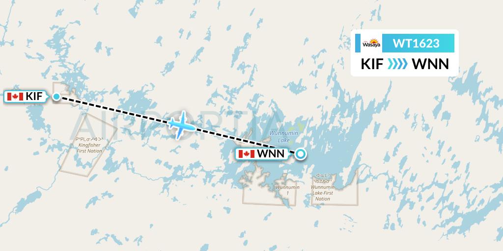 WT1623 Swiftair Flight Map: Kingfisher Lake to Wunnummin Lake