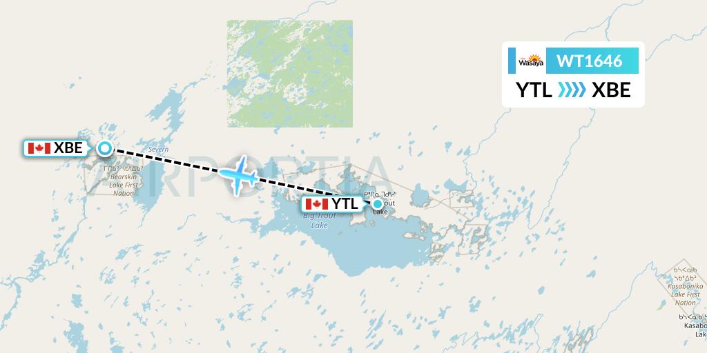 WT1646 Swiftair Flight Map: Big Trout to Bearskin Lake