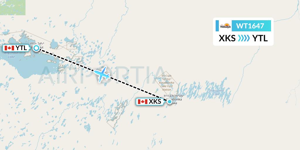 WT1647 Swiftair Flight Map: Kasabonika to Big Trout