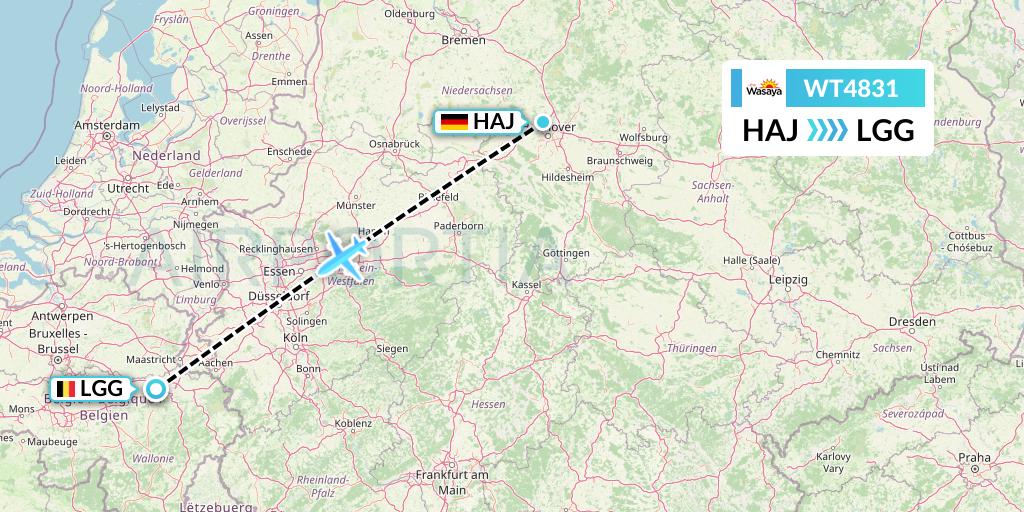 WT4831 Swiftair Flight Map: Hannover to Liege