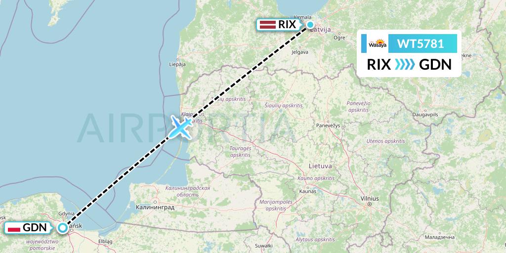 WT5781 Swiftair Flight Map: Riga to Gdansk