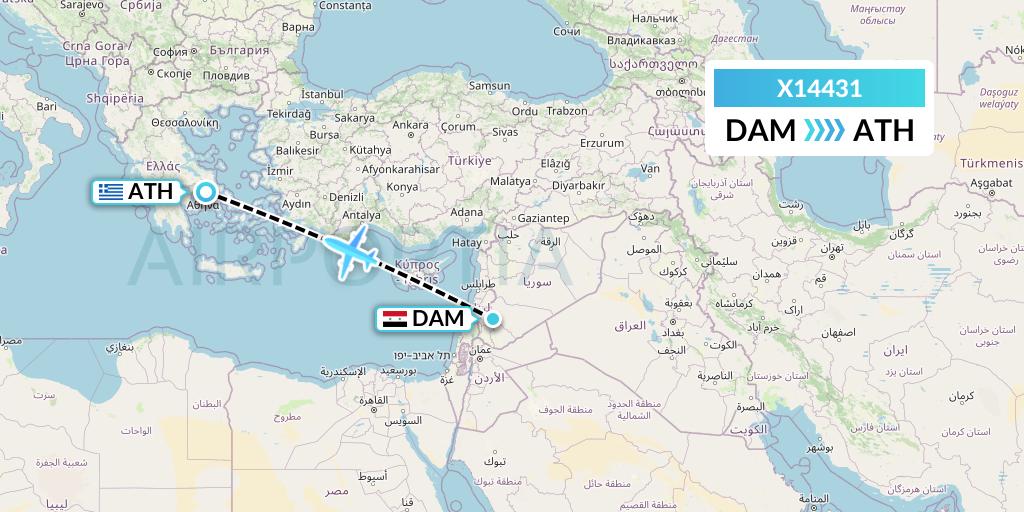 X14431 Nik Airways Flight Map: Damascus to Athens