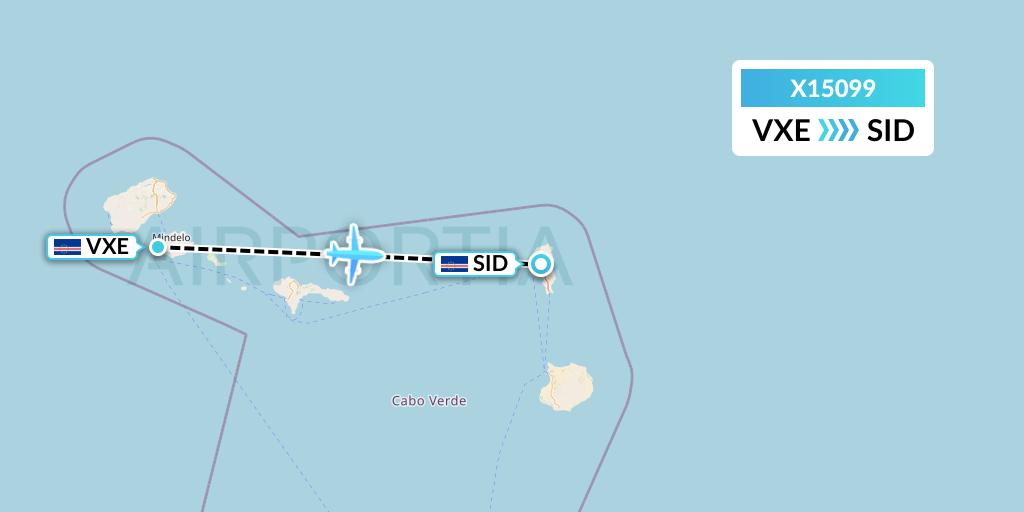 X15099 Nik Airways Flight Map: Sao Vicente to Espargos