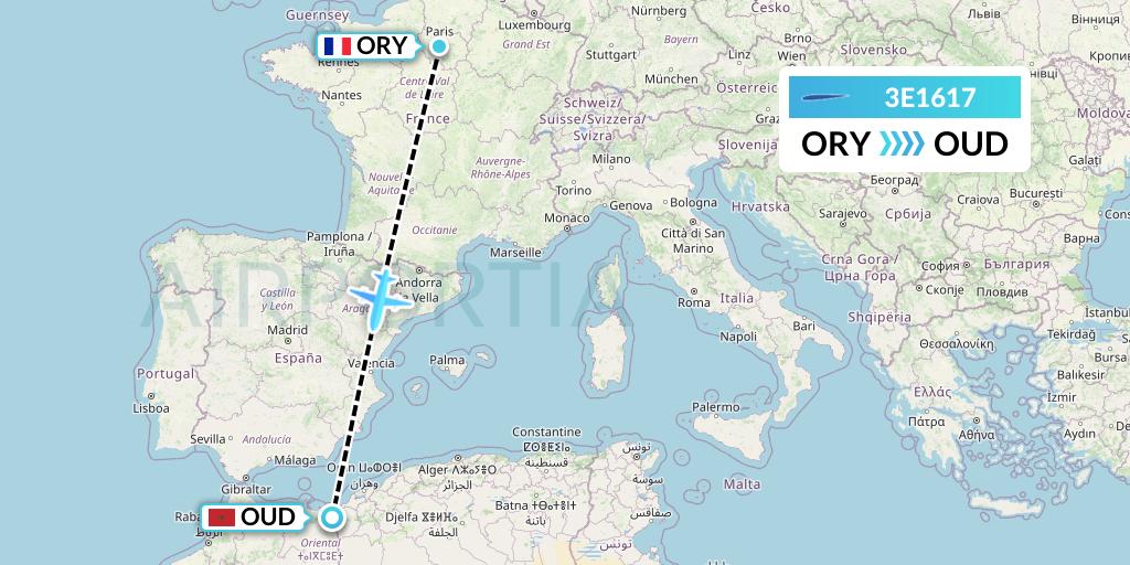 3E1617 Air Choice One Flight Map: Paris to Oujda