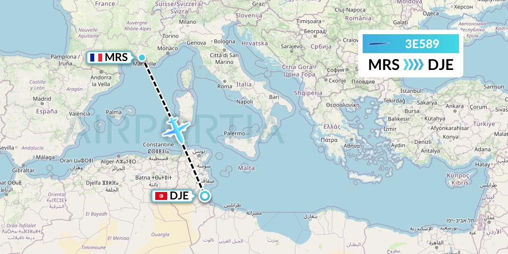 3E589 Air Choice One Flight Map: Marseille to Djerba