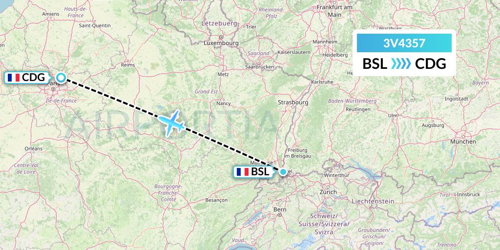 3V4357 ASL Airlines Belgium Flight Map: Basel to Paris