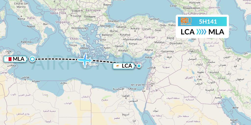 5H141 Fly540 Flight Map: Larnaca to Malta
