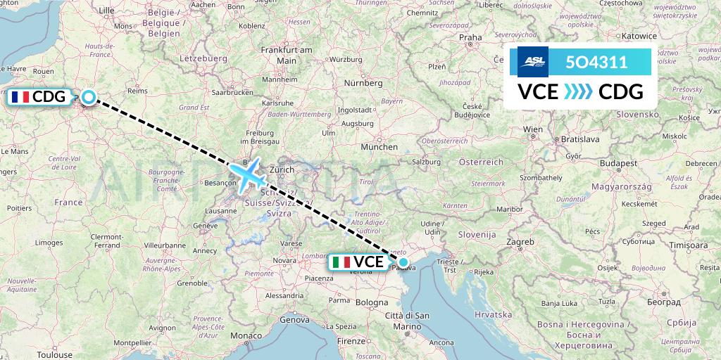 5O4311 ASL Airlines France Flight Map: Venice to Paris