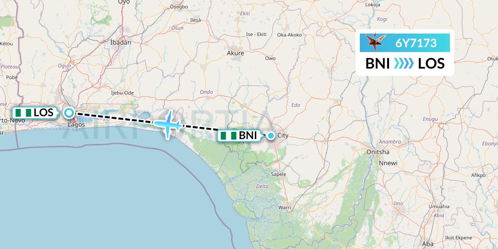 6Y7173 SmartLynx Flight Map: Benin to Lagos