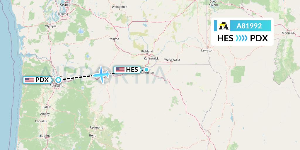 A81992 Aerolink Uganda Flight Map: Hermiston to Portland