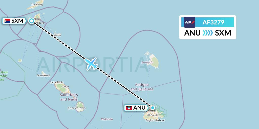 AF3279 Air France Flight Map: Antigua to Sint Maarten