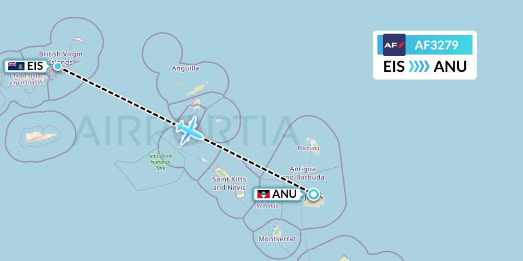 AF3279 Air France Flight Map: Beef Island to Antigua