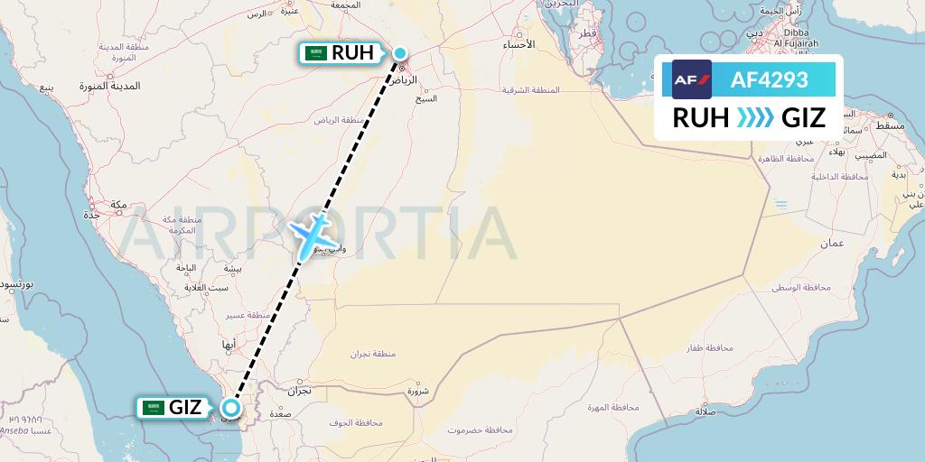 AF4293 Air France Flight Map: Riyadh to Jizan