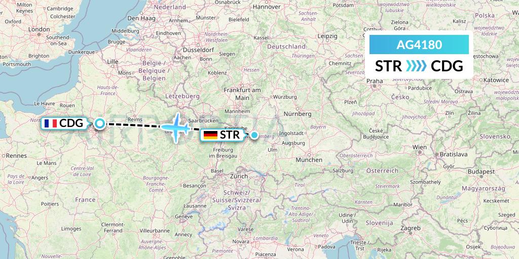 AG4180 Aruba Airlines Flight Map: Stuttgart to Paris