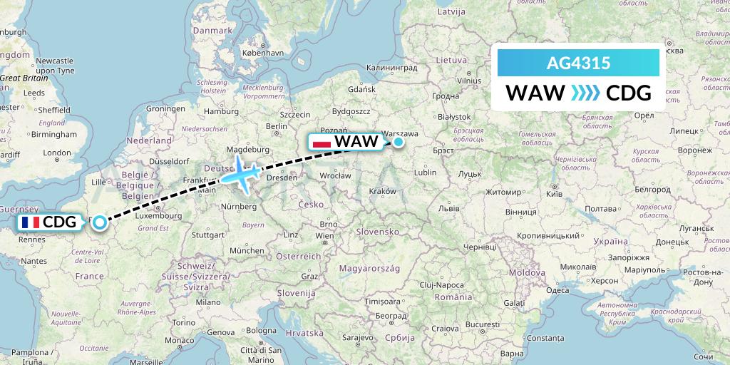 AG4315 Aruba Airlines Flight Map: Warsaw to Paris