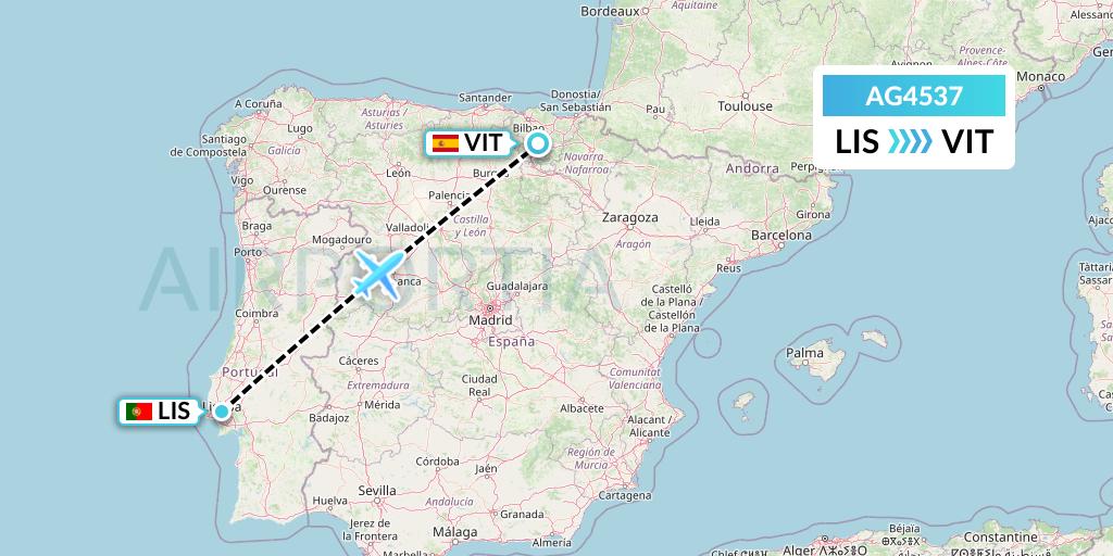 AG4537 Aruba Airlines Flight Map: Lisbon to Vitoria