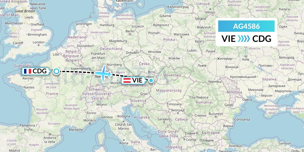 AG4586 Aruba Airlines Flight Map: Vienna to Paris