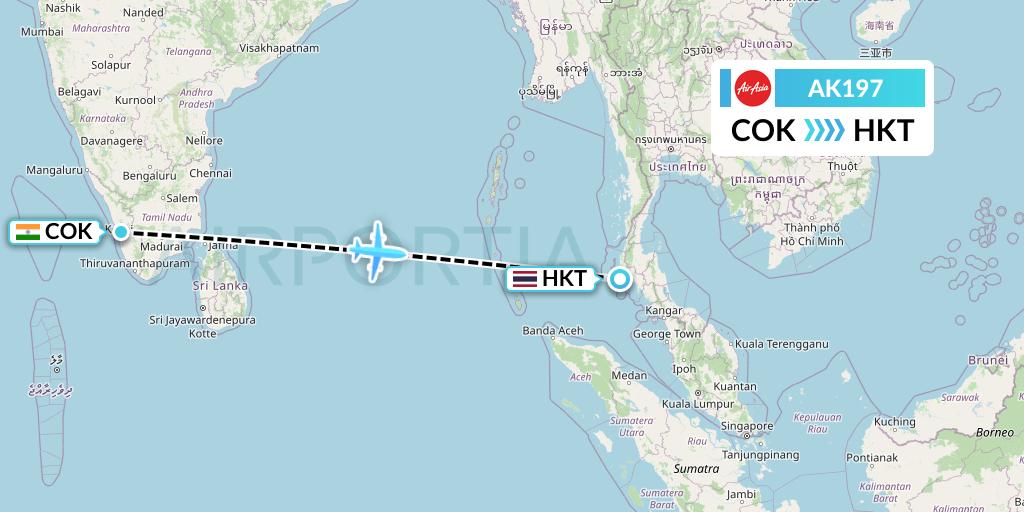 AK197 AirAsia Flight Map: Cochin to Phuket