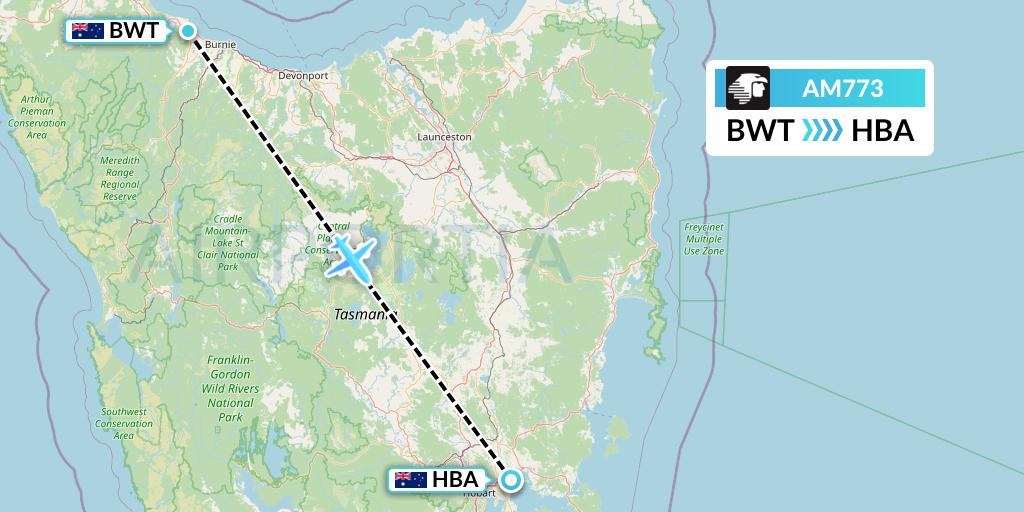 AM773 Aeromexico Flight Map: Burnie to Hobart