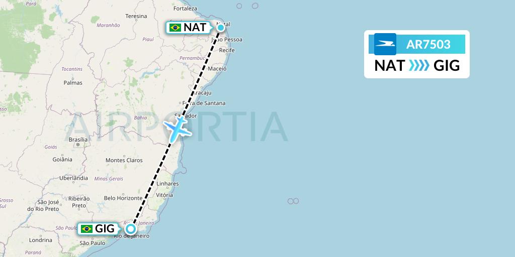 AR7503 Aerolineas Argentinas Flight Map: Natal to Rio de Janeiro