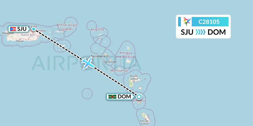 C28105 Ceiba Intercontinental Flight Map: San Juan to Dominica