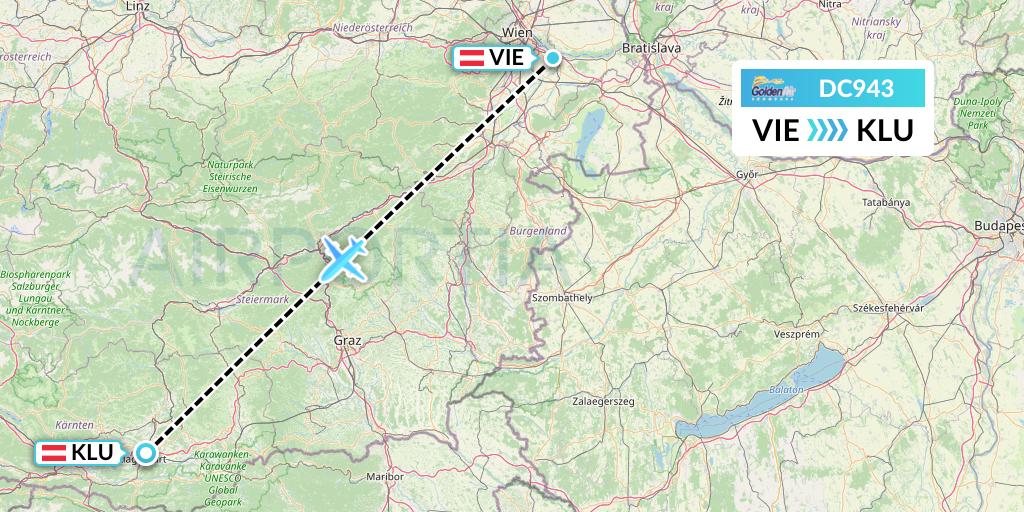 DC943 Braathens Regional Flight Map: Vienna to Klagenfurt