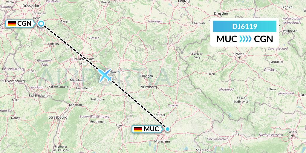 DJ6119 Air Djibouti Flight Map: Munich to Cologne