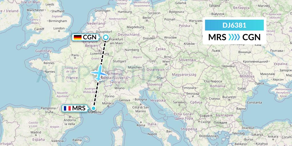 DJ6381 Air Djibouti Flight Map: Marseille to Cologne