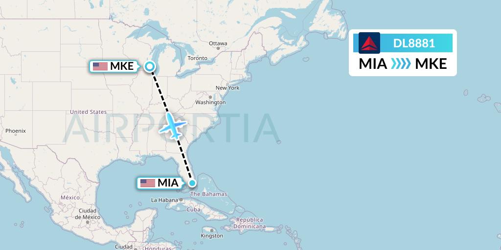 DL8881 Delta Air Lines Flight Map: Miami to Milwaukee