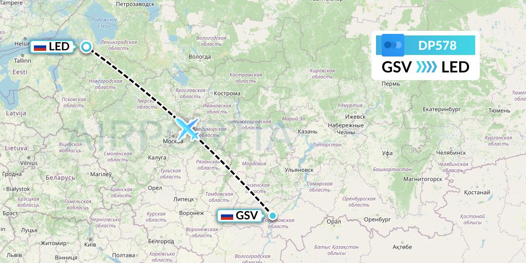 DP578 Pobeda Flight Map: Saratov to St. Petersburg