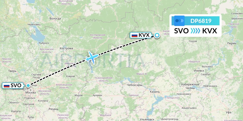 DP6819 Pobeda Flight Map: Moscow to Kirov