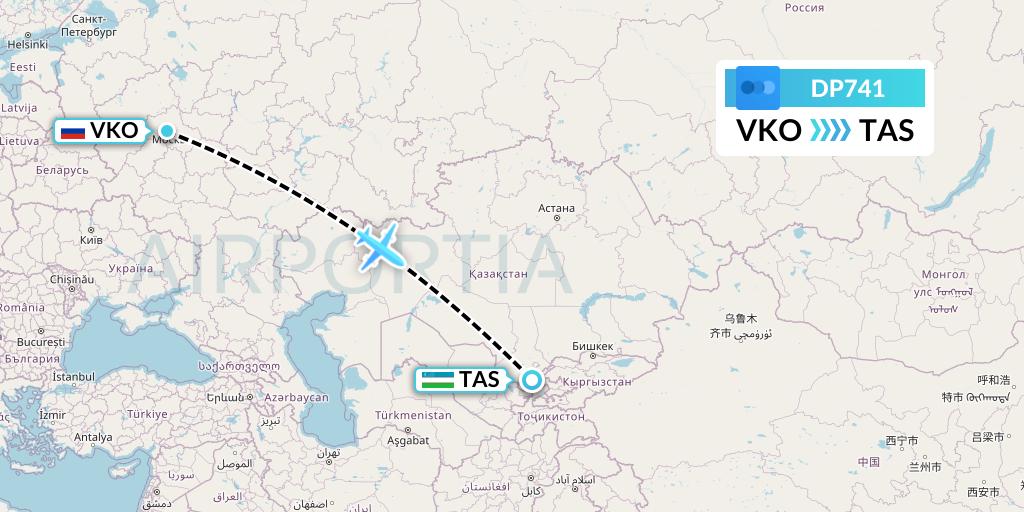 DP741 Pobeda Flight Map: Moscow to Tashkent